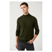 Avva Dark Khaki Unisex Knitwear Sweater Half Turtleneck Non-Pilling Regular Fit