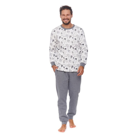 DN Nightwear Vánoční pánské pyžamo Snowman bílé zateplené dn-nightwear