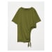 Dilvin 30184 Side Gathered T-Shirt-Khaki