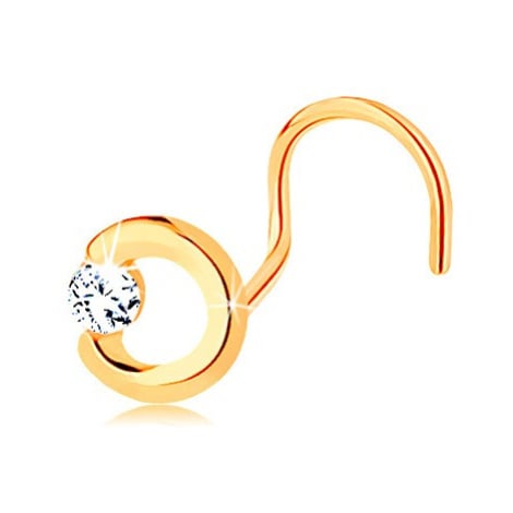 Zlatý piercing do nosu 585 - neúplný obrys kruhu s čirým zirkonem, zahnutý Šperky eshop