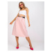 Světle růžová trapézová midi sukně s kapsami