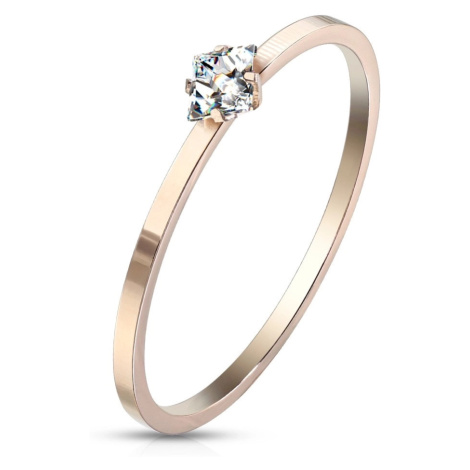 Zásnubní prsten z oceli měděné barvy - čirý zirkon ve tvaru čtverce, lesklý povrch Šperky eshop