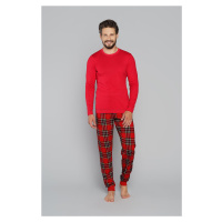 Pánské pyžamo Narwik, dlouhý rukáv, dlouhé kalhoty - červená/potisk