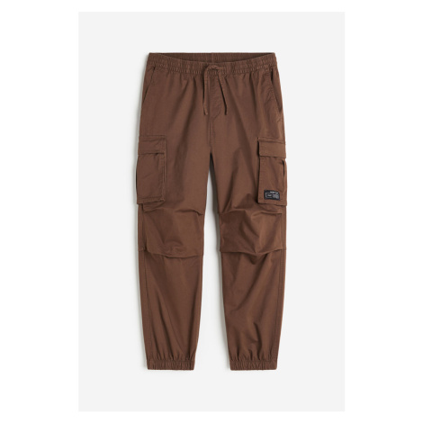 H & M - Bavlněné kalhoty cargo jogger Relaxed Fit - hnědá H&M