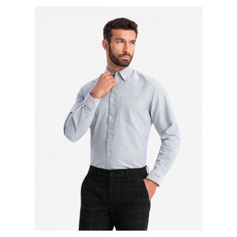 Ombre Elegant men's oxford shirt with embroidery and pocket - light grey