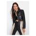 Trendyol Black Crop Faux Leather Jacket With Woven Lining