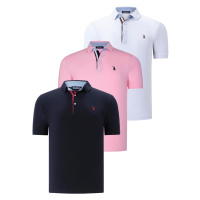 TRIPLE SET T8582 DEWBERRY MENS T-SHIRT-NAVY BLUE-WHITE-PINK