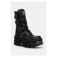 Kožené kotníkové boty New Rock ITALI NEGRO NOMADA + TOWER CASCO + ACERO PICOS dámské, černá barv