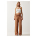 Happiness İstanbul Women's Biscuit Summer Viscose Palazzo Trousers