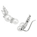 JwL Luxury Pearls Podélné stříbrné náušnice s pravými perlami a krystaly JL0300