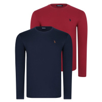 DOUBLE SET T8588 DEWBERRY ROUND NECK MEN'S SWEATSHIRT-BURGUNDY-NAVY BLUE