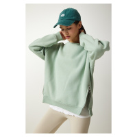 Happiness İstanbul Women's Aqua Green Zipper Detailed Raised Knitted Sweatshirt