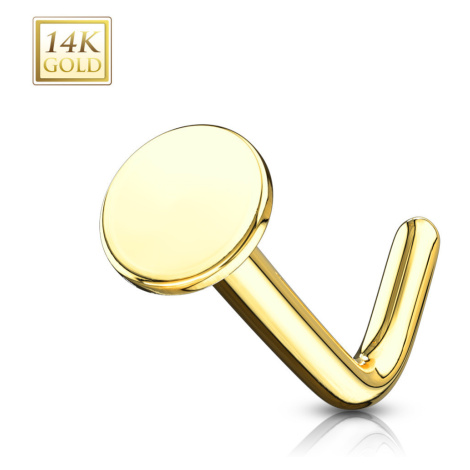 Piercing do nosu ze žlutého 585 zlata - zahnutý, hladký plochý kroužek Šperky eshop