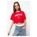 Trendyol Red 100% Cotton Motto Printed Casual Fit Crop Crew Neck Knitted T-Shirt
