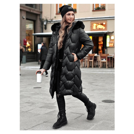 Dámská dlouhá bunda s kapucí WINTERACT prošívaná Dstreet TY4775 Barva: Černá