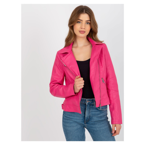 Tmavě růžová dámská koženková bunda -dark pink BASIC
