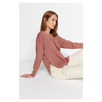Trendyol světle růžový pletený svetr s výstřihem do V