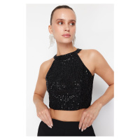 Trendyol Black Barbell Neck Knitted Sequin Bustier