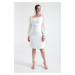 Lafaba Women's White Square Neck Plus Size Midi Evening Dress