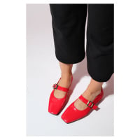 LuviShoes BLUFF Červené lakované kožené dámské ploché boty s plochou špičkou