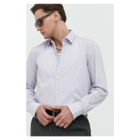 Košile HUGO fialová barva, slim, s klasickým límcem