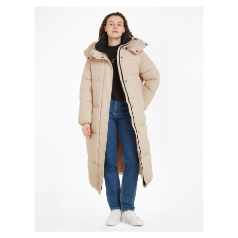 Béžový dámský prošívaný oversize kabát Calvin Klein Jeans