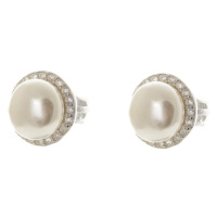 Dámské stříbrné naušnice s perlou a čirými zirkony 66116F