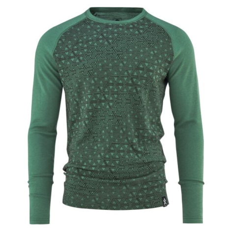 Bula GEO MERINO WOOL CREW Pánské triko s dlouhým rukávem, zelená, velikost