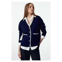 Trendyol Navy Blue Wide Cut Color Block Wide Cut Knit Cardigan