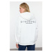 Trendyol Ecru Hooded Back Printed Oversize/Wide Fit Thick Inside Fleece Knitted Sweatshirt