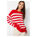Trendyol červený pruhovaný pletený svetr