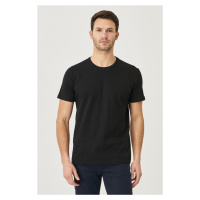 AC&Co / Altınyıldız Classics Pánské černé tričko s krátkým rukávem ze 100% bavlny slim fit s výs
