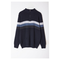 Trendyol Navy Blue Regular Half Turtleneck Color Blocked Knitwear Sweater