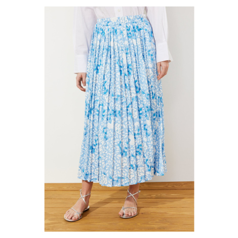 Trendyol Blue Multi Color Wide Pleated Woven Skirt with Elastic Waist