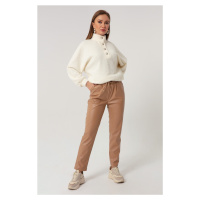 Lafaba Women's Beige Elastic Leather Pants