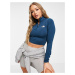 The North Face 1/4 zip fitted cropped long sleeve top in navy