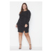 Trendyol Curve Black Knitted Dress with Smokes & Slits Detailed on the Collar