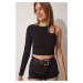 Happiness İstanbul Women's Black Cut Out Detailed Crop Knitted Blouse