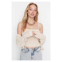 Trendyol Stone Openwork/Hole Crop Knitwear Cardigan