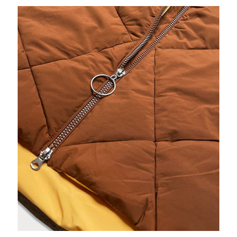 Delší zimní dámská bunda v karamelové barvě s vysokým stojáčkem (J9-067) Ann Gissy