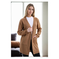 99224 Dewberry Kangaroo Pocket Knitwear Cardigan-CAMEL