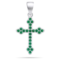 Brilio Silver Stříbrný přívěsek se zelenými zirkony Křížek PT84WG