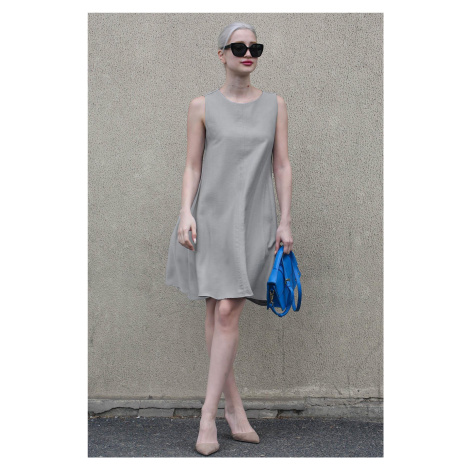 Madmext Gray Zero Sleeve Casual Linen Dress