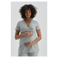Dagi Green V-Neck Cotton Maternity Pajama Top