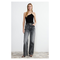 Trendyol Gray High Waist Wide Leg Jeans