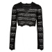 Ladies Cropped Crochet Knit Sweater - black