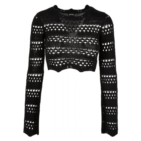 Ladies Cropped Crochet Knit Sweater - black Urban Classics