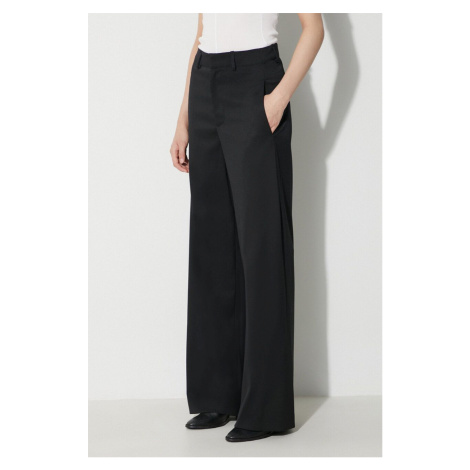 Kalhoty s příměsí vlny MM6 Maison Margiela Pants černá barva, jednoduché, high waist, S62KB0178