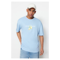 Trendyol Světle Modrá Unisex Oversize / Široký střih Posádka Neck Krátký rukáv Tištěné tričko