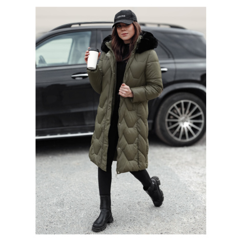 Dámská dlouhá bunda s kapucí WINTERACT prošívaná Dstreet TY4775 Barva: Zelená